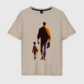 Мужская футболка хлопок Oversize с принтом Отец и его сын в Кировске, 100% хлопок | свободный крой, круглый ворот, “спинка” длиннее передней части | 