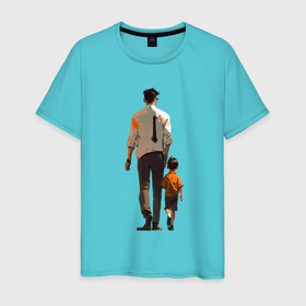 Мужская футболка хлопок с принтом Отец со своим сыном в Курске, 100% хлопок | прямой крой, круглый вырез горловины, длина до линии бедер, слегка спущенное плечо. | 