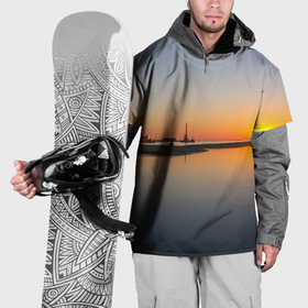 Накидка на куртку 3D с принтом Санкт Петербург, закат на Финском заливе в Санкт-Петербурге, 100% полиэстер |  | 