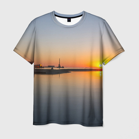 Мужская футболка 3D с принтом Санкт Петербург, закат на Финском заливе в Белгороде, 100% полиэфир | прямой крой, круглый вырез горловины, длина до линии бедер | 