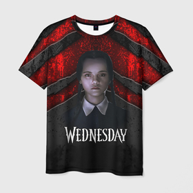 Мужская футболка 3D с принтом Wedneday black and red в Петрозаводске, 100% полиэфир | прямой крой, круглый вырез горловины, длина до линии бедер | Тематика изображения на принте: 