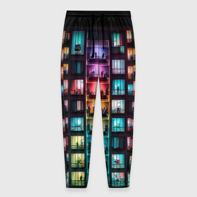 Мужские брюки 3D с принтом Разноцветный жилой дом в Санкт-Петербурге, 100% полиэстер | манжеты по низу, эластичный пояс регулируется шнурком, по бокам два кармана без застежек, внутренняя часть кармана из мелкой сетки | 