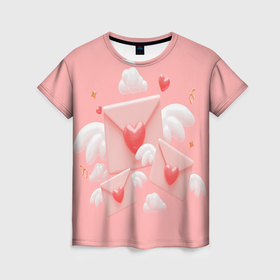 Женская футболка 3D с принтом Валентинки в Тюмени, 100% полиэфир ( синтетическое хлопкоподобное полотно) | прямой крой, круглый вырез горловины, длина до линии бедер | 