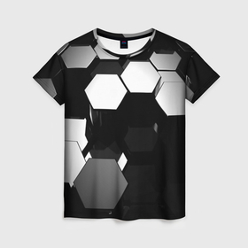 Женская футболка 3D с принтом Хромированная броня сталь в Курске, 100% полиэфир ( синтетическое хлопкоподобное полотно) | прямой крой, круглый вырез горловины, длина до линии бедер | 