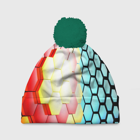 Шапка 3D c помпоном с принтом Shape abstract color в Санкт-Петербурге, 100% полиэстер | универсальный размер, печать по всей поверхности изделия | 