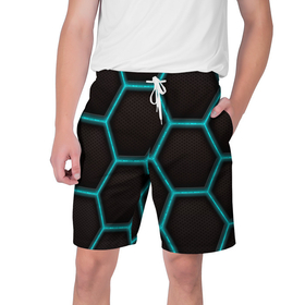 Мужские шорты 3D с принтом Стальная броня соты в Курске,  полиэстер 100% | прямой крой, два кармана без застежек по бокам. Мягкая трикотажная резинка на поясе, внутри которой широкие завязки. Длина чуть выше колен | 