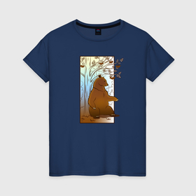 Женская футболка хлопок с принтом Медведица  тянется к медведю   парная , 100% хлопок | прямой крой, круглый вырез горловины, длина до линии бедер, слегка спущенное плечо | Тематика изображения на принте: 