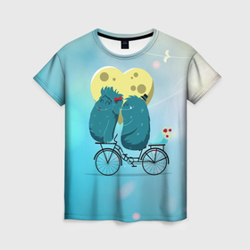 Женская футболка 3D с принтом Пара на велосипеде в Кировске, 100% полиэфир ( синтетическое хлопкоподобное полотно) | прямой крой, круглый вырез горловины, длина до линии бедер | 