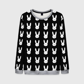 Мужской свитшот 3D с принтом Bunny pattern black в Кировске, 100% полиэстер с мягким внутренним слоем | круглый вырез горловины, мягкая резинка на манжетах и поясе, свободная посадка по фигуре | 