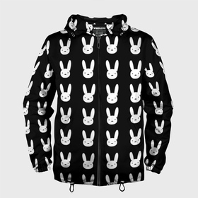 Мужская ветровка 3D с принтом Bunny pattern black в Кировске, 100% полиэстер | подол и капюшон оформлены резинкой с фиксаторами, два кармана без застежек по бокам, один потайной карман на груди | Тематика изображения на принте: 