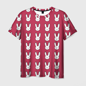 Мужская футболка 3D с принтом Bunny Pattern red в Санкт-Петербурге, 100% полиэфир | прямой крой, круглый вырез горловины, длина до линии бедер | Тематика изображения на принте: 