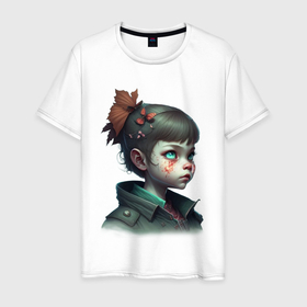 Мужская футболка хлопок с принтом Хоррор девочка в Белгороде, 100% хлопок | прямой крой, круглый вырез горловины, длина до линии бедер, слегка спущенное плечо. | 