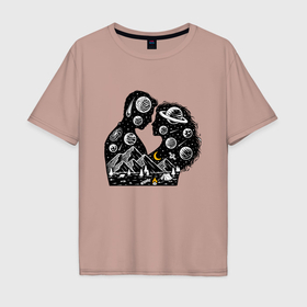 Мужская футболка хлопок Oversize с принтом Влюбленная парочка в Санкт-Петербурге, 100% хлопок | свободный крой, круглый ворот, “спинка” длиннее передней части | 