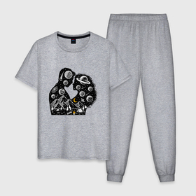 Мужская пижама хлопок с принтом Влюбленная парочка в Тюмени, 100% хлопок | брюки и футболка прямого кроя, без карманов, на брюках мягкая резинка на поясе и по низу штанин
 | 