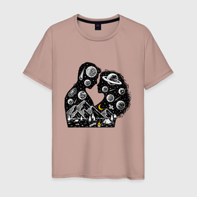 Мужская футболка хлопок с принтом Влюбленная парочка в Тюмени, 100% хлопок | прямой крой, круглый вырез горловины, длина до линии бедер, слегка спущенное плечо. | Тематика изображения на принте: 