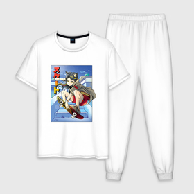 Мужская пижама хлопок с принтом Аниме девушка на скейтборде в Петрозаводске, 100% хлопок | брюки и футболка прямого кроя, без карманов, на брюках мягкая резинка на поясе и по низу штанин
 | 