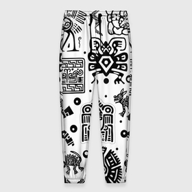 Мужские брюки 3D с принтом Знаки племени Майя в Тюмени, 100% полиэстер | манжеты по низу, эластичный пояс регулируется шнурком, по бокам два кармана без застежек, внутренняя часть кармана из мелкой сетки | 