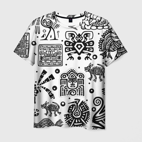 Мужская футболка 3D с принтом Знаки племени Майя в Петрозаводске, 100% полиэфир | прямой крой, круглый вырез горловины, длина до линии бедер | Тематика изображения на принте: 