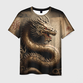 Мужская футболка 3D с принтом Китайский дракон с открытой пастью в Кировске, 100% полиэфир | прямой крой, круглый вырез горловины, длина до линии бедер | Тематика изображения на принте: 