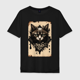 Мужская футболка хлопок Oversize с принтом Туз бубновый с котом в Белгороде, 100% хлопок | свободный крой, круглый ворот, “спинка” длиннее передней части | 