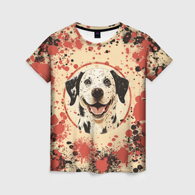 Женская футболка 3D с принтом Счастливая собака , 100% полиэфир ( синтетическое хлопкоподобное полотно) | прямой крой, круглый вырез горловины, длина до линии бедер | 