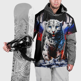 Накидка на куртку 3D с принтом Снежный барс и крылья орла в цветах триколора в Санкт-Петербурге, 100% полиэстер |  | Тематика изображения на принте: 