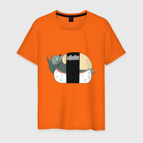 Мужская футболка хлопок с принтом Тоторо суши в Новосибирске, 100% хлопок | прямой крой, круглый вырез горловины, длина до линии бедер, слегка спущенное плечо. | Тематика изображения на принте: 