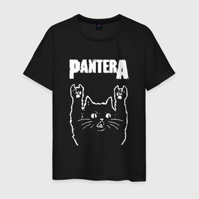 Мужская футболка хлопок с принтом Pantera рок кот в Новосибирске, 100% хлопок | прямой крой, круглый вырез горловины, длина до линии бедер, слегка спущенное плечо. | 