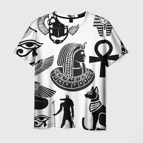 Мужская футболка 3D с принтом Египетские знаки , 100% полиэфир | прямой крой, круглый вырез горловины, длина до линии бедер | 