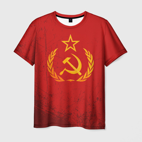Мужская футболка 3D с принтом СССР серп и молот красный фон в Курске, 100% полиэфир | прямой крой, круглый вырез горловины, длина до линии бедер | 