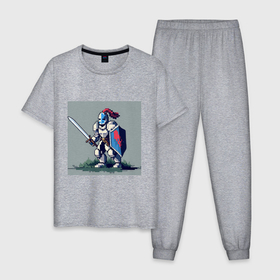 Мужская пижама хлопок с принтом Пиксельный рыцарь в Тюмени, 100% хлопок | брюки и футболка прямого кроя, без карманов, на брюках мягкая резинка на поясе и по низу штанин
 | 
