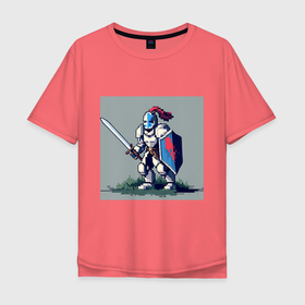 Мужская футболка хлопок Oversize с принтом Пиксельный рыцарь , 100% хлопок | свободный крой, круглый ворот, “спинка” длиннее передней части | 