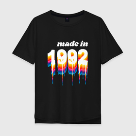 Мужская футболка хлопок Oversize с принтом Made in 1992 liquid art в Петрозаводске, 100% хлопок | свободный крой, круглый ворот, “спинка” длиннее передней части | Тематика изображения на принте: 