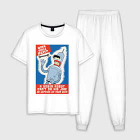 Мужская пижама хлопок с принтом Drunk Bender work в Санкт-Петербурге, 100% хлопок | брюки и футболка прямого кроя, без карманов, на брюках мягкая резинка на поясе и по низу штанин
 | 
