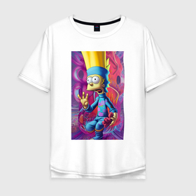 Мужская футболка хлопок Oversize с принтом Bart Simpson   neural network   fantasy в Кировске, 100% хлопок | свободный крой, круглый ворот, “спинка” длиннее передней части | 