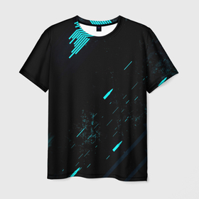 Мужская футболка 3D с принтом Abstraction Line blue , 100% полиэфир | прямой крой, круглый вырез горловины, длина до линии бедер | 