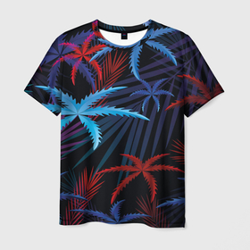 Мужская футболка 3D с принтом Листья пальмы , 100% полиэфир | прямой крой, круглый вырез горловины, длина до линии бедер | 
