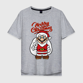 Мужская футболка хлопок Oversize с принтом Christmas Mario в Санкт-Петербурге, 100% хлопок | свободный крой, круглый ворот, “спинка” длиннее передней части | 