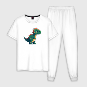 Мужская пижама хлопок с принтом Динозаврик пиксельный в Белгороде, 100% хлопок | брюки и футболка прямого кроя, без карманов, на брюках мягкая резинка на поясе и по низу штанин
 | 