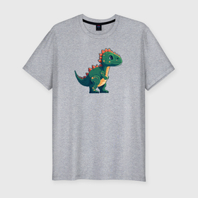 Мужская футболка хлопок Slim с принтом Динозаврик пиксельный в Тюмени, 92% хлопок, 8% лайкра | приталенный силуэт, круглый вырез ворота, длина до линии бедра, короткий рукав | 
