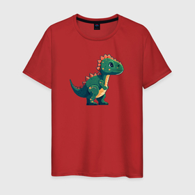 Мужская футболка хлопок с принтом Динозаврик пиксельный в Санкт-Петербурге, 100% хлопок | прямой крой, круглый вырез горловины, длина до линии бедер, слегка спущенное плечо. | 