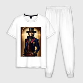 Мужская пижама хлопок с принтом Johnny Depp steampunk в Кировске, 100% хлопок | брюки и футболка прямого кроя, без карманов, на брюках мягкая резинка на поясе и по низу штанин
 | 