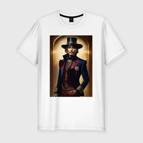 Мужская футболка хлопок Slim с принтом Johnny Depp steampunk в Санкт-Петербурге, 92% хлопок, 8% лайкра | приталенный силуэт, круглый вырез ворота, длина до линии бедра, короткий рукав | 