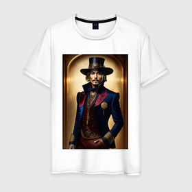 Мужская футболка хлопок с принтом Johnny Depp steampunk , 100% хлопок | прямой крой, круглый вырез горловины, длина до линии бедер, слегка спущенное плечо. | Тематика изображения на принте: 