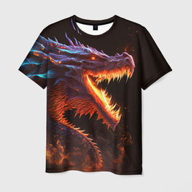Мужская футболка 3D с принтом Огненный дракон в Санкт-Петербурге, 100% полиэфир | прямой крой, круглый вырез горловины, длина до линии бедер | 