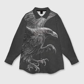 Мужская рубашка oversize 3D с принтом Черно белый ворон в Кировске,  |  | Тематика изображения на принте: 