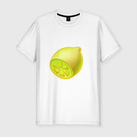 Мужская футболка хлопок Slim с принтом Солнечный лимон в Петрозаводске, 92% хлопок, 8% лайкра | приталенный силуэт, круглый вырез ворота, длина до линии бедра, короткий рукав | 