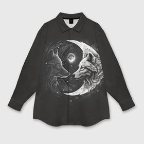 Мужская рубашка oversize 3D с принтом Волки инь янь луна в Курске,  |  | 