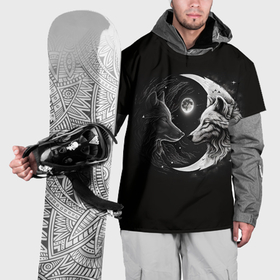Накидка на куртку 3D с принтом Волки инь янь луна в Кировске, 100% полиэстер |  | Тематика изображения на принте: 