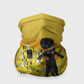 Бандана-труба 3D с принтом Пародия Густав Климт: Поцелуй кота , 100% полиэстер, ткань с особыми свойствами — Activecool | плотность 150‒180 г/м2; хорошо тянется, но сохраняет форму | 